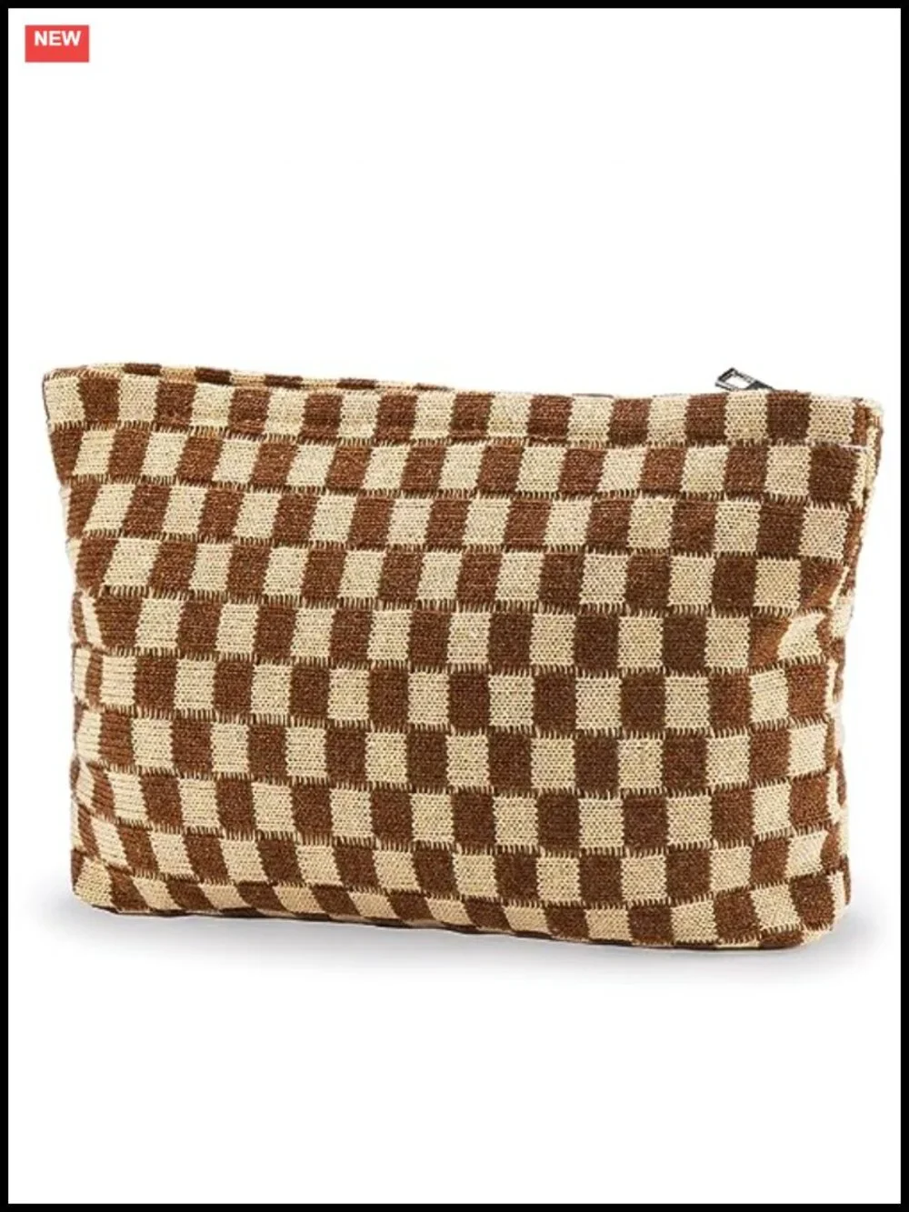 Knitted Fabric Checkered Cosmetic Bag Large Capacity Travel Toiletry Organizer